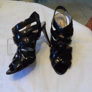 Valentino Garavani Black Patent Leather Strappy Slingback Heels –Size 38.5- 8.5